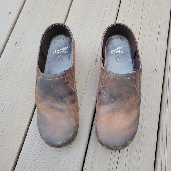 Dansko Professional Pepper Brown Oiled Leather Platform Distressed Clogs 39 - Picture 4 of 10